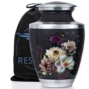 RESTAALL Elissa Vintage Flowers Aluminum Ashes urn. Cremation urn for Human Ashes Adult Male and Female. Decorative urns for Ashes for Humans