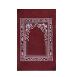 muslim prayer rug soft namaz sajadah travel prayer mat with compass water resistant praying carpet for ramadan, burgundy