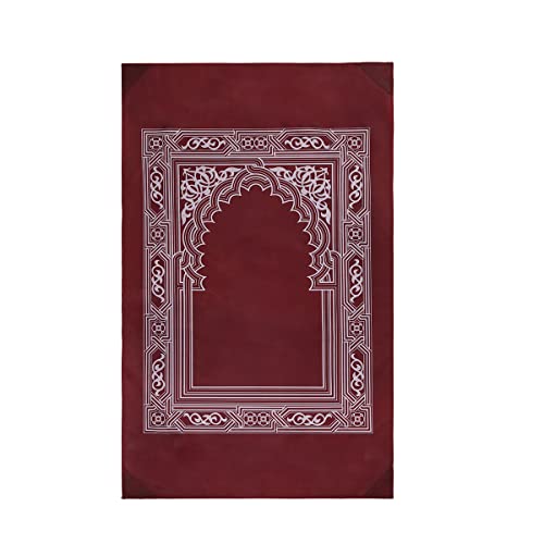 Muslim Prayer Rug Soft Namaz Sajadah Travel Prayer Mat with Compass Water Resistant Praying Carpet for Ramadan, Burgundy