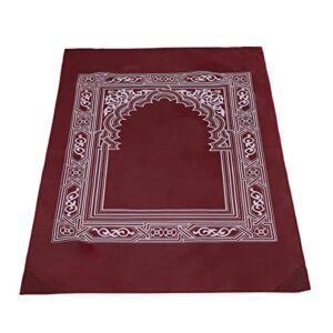 Muslim Prayer Rug Soft Namaz Sajadah Travel Prayer Mat with Compass Water Resistant Praying Carpet for Ramadan, Burgundy