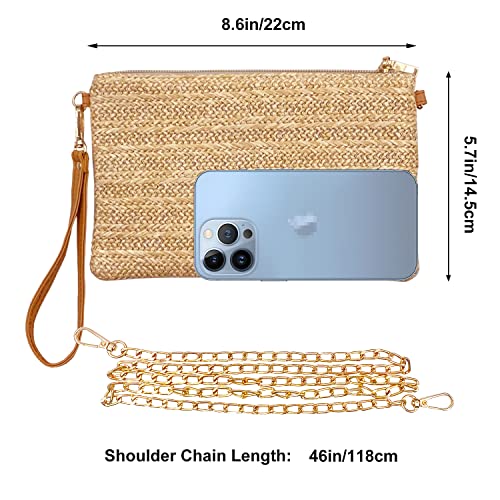 Beurlike Straw Clutch Purses for Women Beach Wristlet Wallet Small Cross body bag for Girls(Natural)