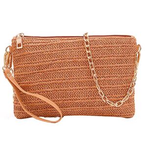 beurlike straw clutch purses for women beach wristlet wallet small cross body bag for girls(brown)