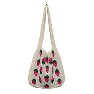 ggoob crochet tote bag aesthetic strawberry purse kawaii purse crocheted bag kawaii tote bag (cream)