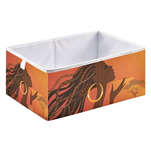 Beautiful African Woman Storage Basket Storage Bin Rectangular Collapsible Storage Cubes Cloth Baskets Containers Organizer for Living Room Car