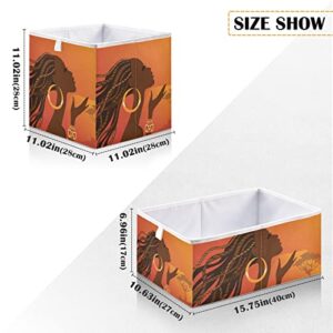 Beautiful African Woman Storage Basket Storage Bin Rectangular Collapsible Storage Cubes Cloth Baskets Containers Organizer for Living Room Car