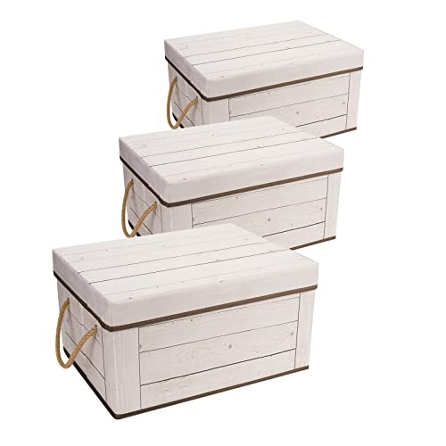 Livememory Storage Bins with Lids - 3 Pack, Decorative Storage Boxes with Lids and Handles