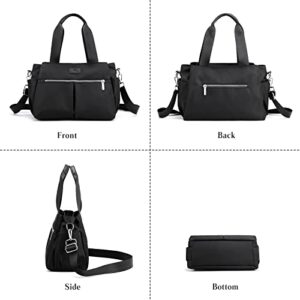 PORRASSO Crossbody Bag Women Shoulder Bag Nylon Multi-pocket Handbag Girl Tote Ladies Satchel for Travel Work Daily Use Black