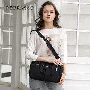 PORRASSO Crossbody Bag Women Shoulder Bag Nylon Multi-pocket Handbag Girl Tote Ladies Satchel for Travel Work Daily Use Black