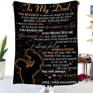 Fathers Gifts Day, Gifts for Dad from Daughter & Son, Warm Soft Double-Side Flannel Throw Blankets, Birthday Gift for Dad, Letter Blanket to Stepfather Fit for Sofa Bedroom, 50" x 60"