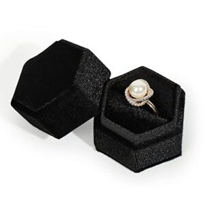 jztang hexagon velvet ring box single ring display holder elegant jewelry storage box gift for proposal engagement anniversary birthday ceremony (black)