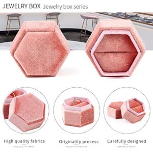JZTang Hexagon Velvet Ring Box Single Ring Display Holder Elegant Jewelry Storage Box Gift for Proposal Engagement Anniversary Birthday Ceremony (black)
