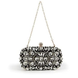 KUANG! Women Beaded Clutch Evening Bag Fashion Rhinestone Diamond Wedding Handbag Bridal Purse for Party