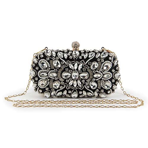 KUANG! Women Beaded Clutch Evening Bag Fashion Rhinestone Diamond Wedding Handbag Bridal Purse for Party