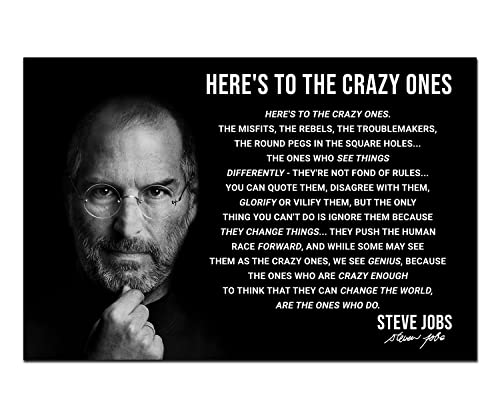 Picofyou 16x24 Here's To The Crazy One's Poster Large; Motivational Quote Posters; Jobs Inspirational Entrepreneurial Wall Art Print Home Office Decor - Encouraging Gift for Boss (Unframed)