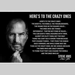Picofyou 16x24 Here's To The Crazy One's Poster Large; Motivational Quote Posters; Jobs Inspirational Entrepreneurial Wall Art Print Home Office Decor - Encouraging Gift for Boss (Unframed)