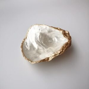 oyster shell decor, ring dish, bridal gift, jewelry holder, bridal shower favors, engagement present,small trinket dish (pearlgold)