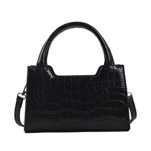 crocodile pattern leather crossbody bags for women top handle purse fashion design shoulder bag satchel handbag (black)