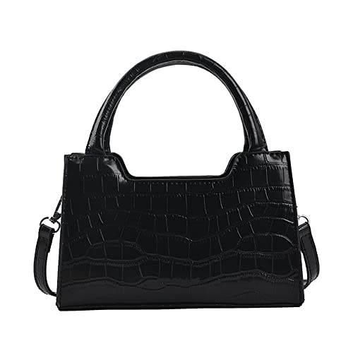 Crocodile Pattern Leather Crossbody Bags For Women Top Handle Purse Fashion Design Shoulder Bag Satchel Handbag (Black)