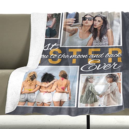 JOYXBUY Personalized Sister Gift Photo Collage Throw Blanket, Custom Blanket for Birthday or Christmas for Sister from Sister, Personalized Blanekt for Women