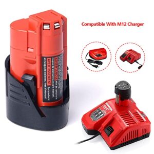 Bdreer 2 Pack 3000mAh 12V Lithium Ion Replacement Battery Compatible with Milwaukee M12 Battery 48-11-2401 48-11-2402 48-11-2411 48-11-2420 12-Volt Cordless Tools