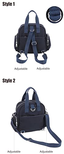 2 IN 1 Womens Nylon Casual Tote Bag Backpack Crossbody Shoulder Bag Handbag With Adjustable Strap Waterproof (Navy blue)