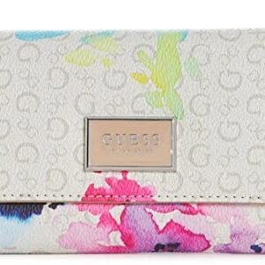 GUESS Women's Logo Floral Print Trifold Slim Wallet Clutch Bag - Cement