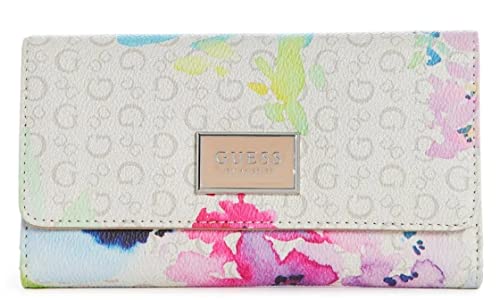 GUESS Women's Logo Floral Print Trifold Slim Wallet Clutch Bag - Cement