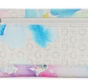 GUESS Women's Logo Floral Print Trifold Slim Wallet Clutch Bag - Cement