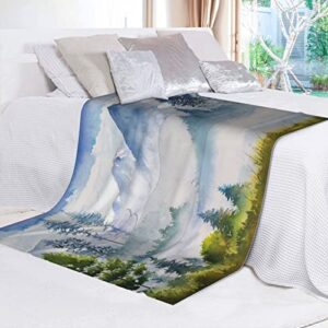 Mountains Forest Ultra-Soft Micro Fleece Throw Blanket,Mountain Watercolor Green Painting Nature Tree Forest,Custom Warm Lightweight Blanket for Couch Bed Living Room Bedroom Sofa 50"x40"