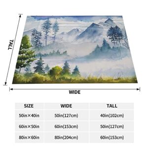 Mountains Forest Ultra-Soft Micro Fleece Throw Blanket,Mountain Watercolor Green Painting Nature Tree Forest,Custom Warm Lightweight Blanket for Couch Bed Living Room Bedroom Sofa 50"x40"