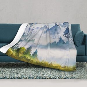 Mountains Forest Ultra-Soft Micro Fleece Throw Blanket,Mountain Watercolor Green Painting Nature Tree Forest,Custom Warm Lightweight Blanket for Couch Bed Living Room Bedroom Sofa 50"x40"