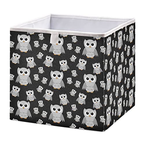 Gray Owls Black Storage Basket Storage Bin Rectangular Collapsible Storage Containers Towel Storage Organizer for Childrens Toys Playroom