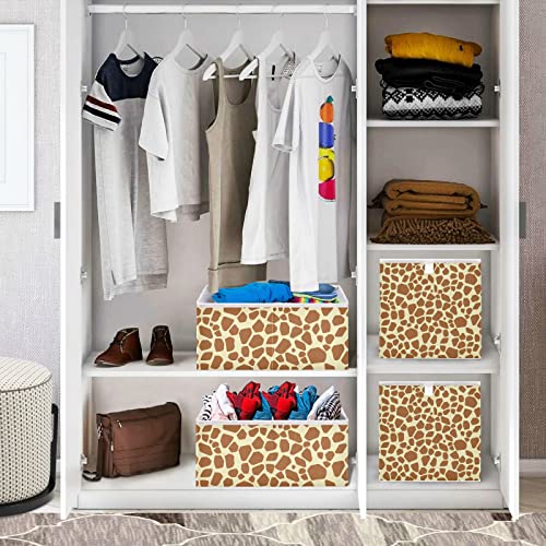 RunningBear African Brown Giraffe Print Storage Basket Storage Bin Square Collapsible Storage Containers Toy Storage Box Organizer for Clothes Towels Magazine