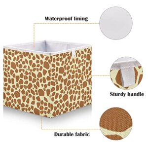 RunningBear African Brown Giraffe Print Storage Basket Storage Bin Square Collapsible Storage Containers Toy Storage Box Organizer for Clothes Towels Magazine