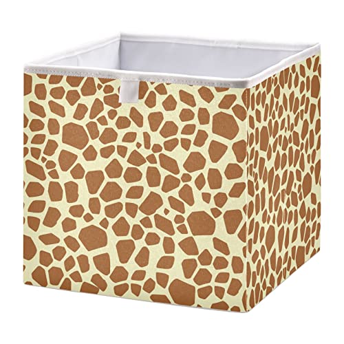 RunningBear African Brown Giraffe Print Storage Basket Storage Bin Square Collapsible Storage Containers Toy Storage Box Organizer for Clothes Towels Magazine