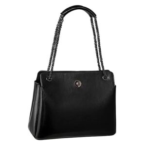 foxlover leather tote handbags for women, cowhide leather ladies fashion top-handle bags womens shoulder purses and handbags (black)