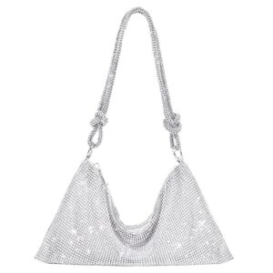 rhinestone purses for women shiny silver clutch purse chic sparkly evening handbag bling hobo bag for party club wedding