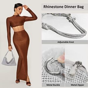 Rhinestone Purses for Women Shiny Silver Clutch Purse Chic Sparkly Evening Handbag Bling Hobo Bag for Party Club Wedding