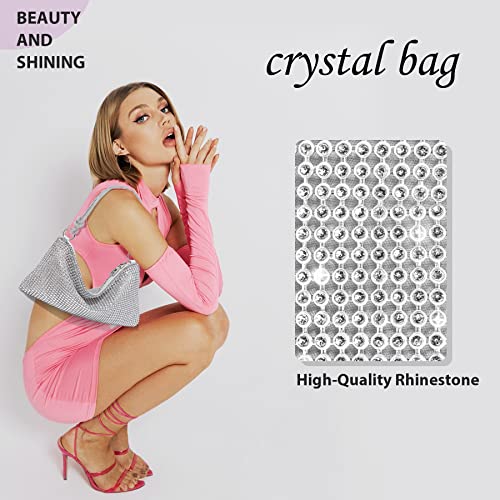 Rhinestone Purses for Women Shiny Silver Clutch Purse Chic Sparkly Evening Handbag Bling Hobo Bag for Party Club Wedding