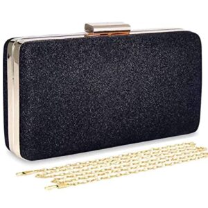 Pinprin Glitter Clutch Evening Bags for Women - Formal Bridal Wedding Clutch Handbag Prom Cocktail Party Purse (Black)