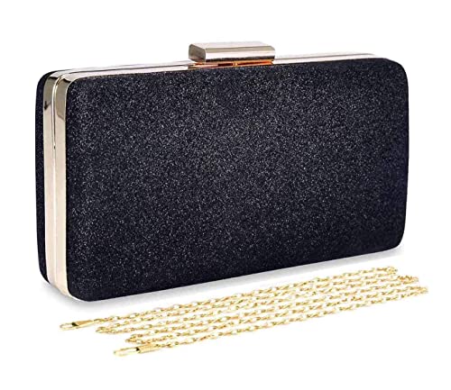 Pinprin Glitter Clutch Evening Bags for Women - Formal Bridal Wedding Clutch Handbag Prom Cocktail Party Purse (Black)