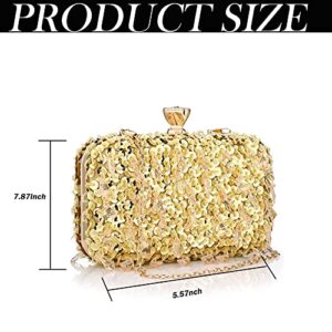 Buric Clutch Purses for Women Elegant Evening Bag Small Crossbody Bag Sequins Binding with Detachable Chain for Prom/Wedding (Gold)