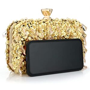 Buric Clutch Purses for Women Elegant Evening Bag Small Crossbody Bag Sequins Binding with Detachable Chain for Prom/Wedding (Gold)