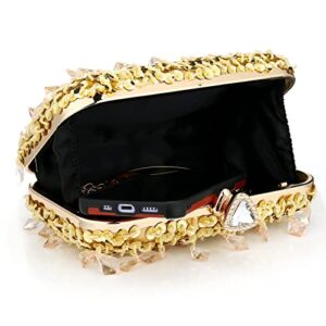 Buric Clutch Purses for Women Elegant Evening Bag Small Crossbody Bag Sequins Binding with Detachable Chain for Prom/Wedding (Gold)