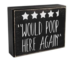 pigort funny toliet sign decoration box 5 stars would here again, bathroom sign plaque 5″x6″ toilet decor rustic wood plaque – funny bathroom signs