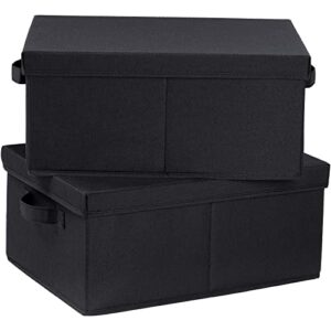hoonex storage bins with lids for organizing, pack of 2, storage boxes with 2 carrying handles and study heavy cardboard, 16.5″ l x 11.8″ w x 7.5″ h for toy, shoes, books, clothes, nursery, black