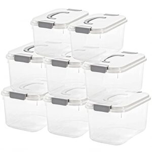 elsjoy set of 8 plastic storage bins, 5.5 quart clear storage latch box with lids, stackable organizing bins lidded storage container for toys, snacks, cosmetics