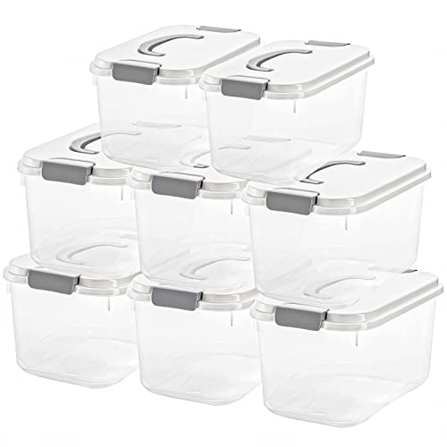 Elsjoy Set of 8 Plastic Storage Bins, 5.5 Quart Clear Storage Latch Box with Lids, Stackable Organizing Bins Lidded Storage Container for Toys, Snacks, Cosmetics