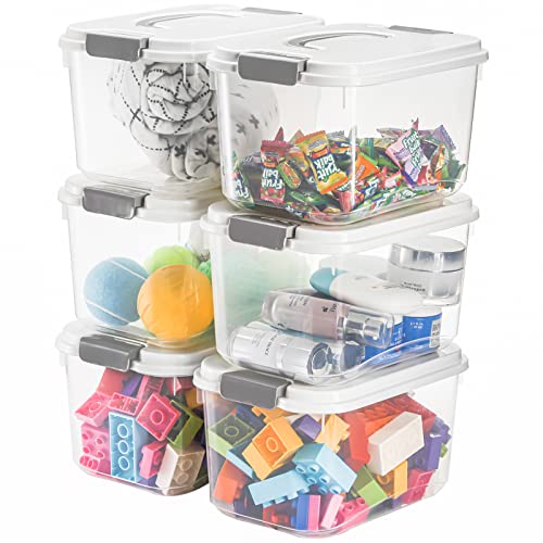 Elsjoy Set of 8 Plastic Storage Bins, 5.5 Quart Clear Storage Latch Box with Lids, Stackable Organizing Bins Lidded Storage Container for Toys, Snacks, Cosmetics