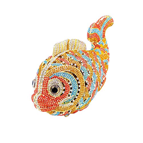 DEBIMY Cute Mini Fish Evening Clutch Glittering Rhinestones Crystal Purse Ladies Party Wedding Cocktail Evening Bag Handbag, Colorful